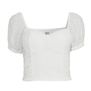 Madden NYC Puff Sleeve Lace Corset Top Size XS White Smocked Cottagecore Fairy
